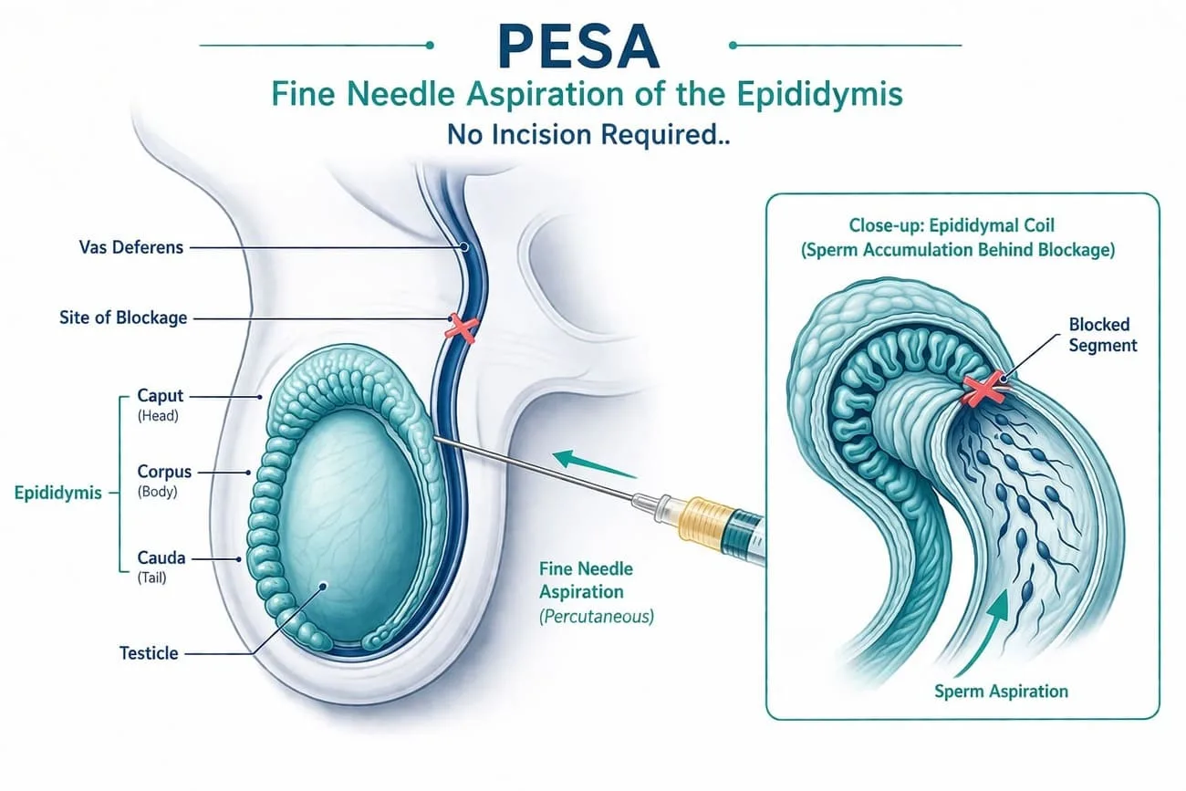 Anatomical Diagram of PESA and TESA Aspiration Sites: Testis, Epididymis, and Vas Deferens